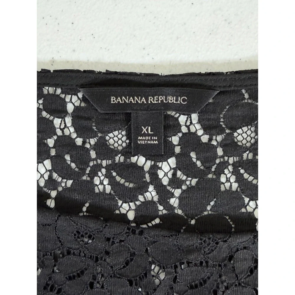 Banana Republic‎ Lace Blouse XL Black Bell Sleeve Floral Boho Whimsigoth Goth